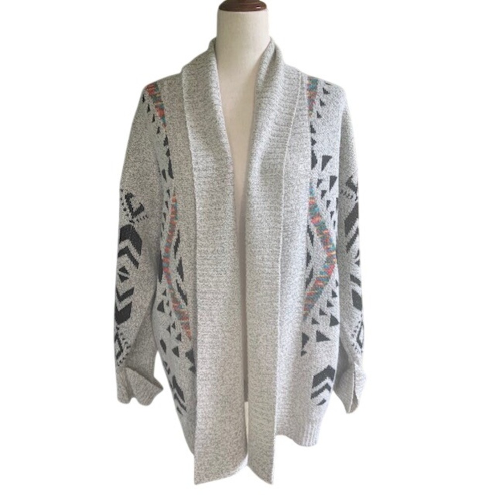 Oversized Southwestern Open Front Cardigan Small Aztec Boho Cozy Grandpa Cabin
